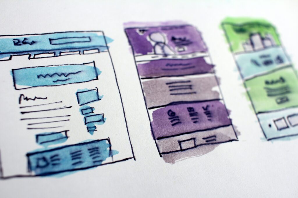 watercolour mockups of website for someone rebranding a business