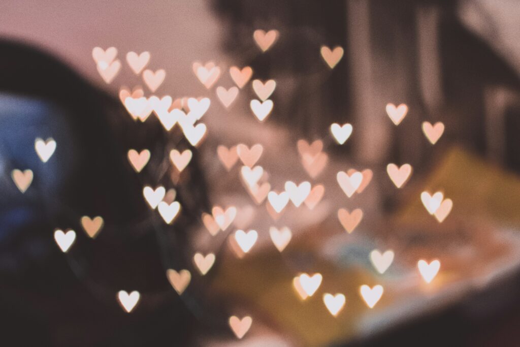 Heart shaped lights reflect the idea of Valentine's Day.
