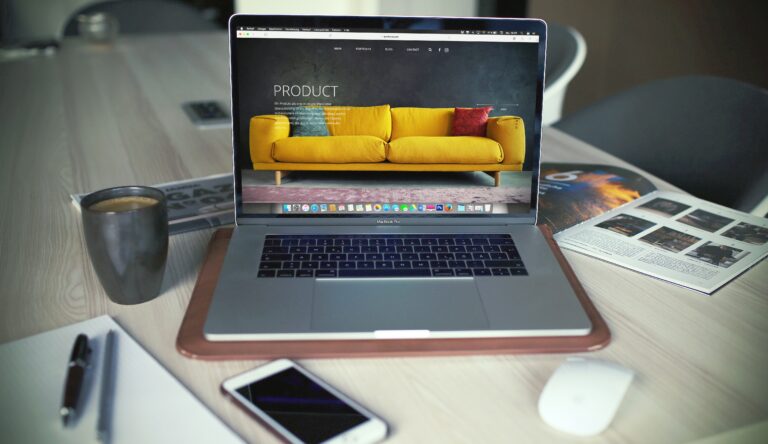 Open laptop showing an ecommerce website.